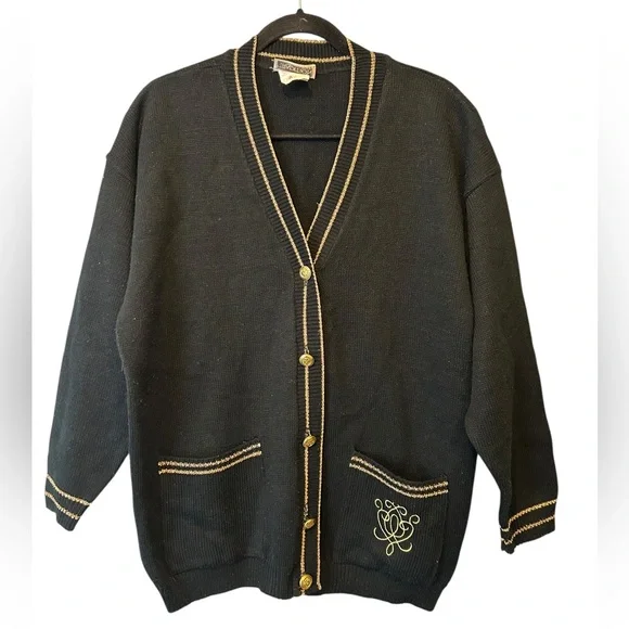 Vintage Sears V-Neck Cardigan with Gold Buttons and Metallic Trim - Picture 5 of 12